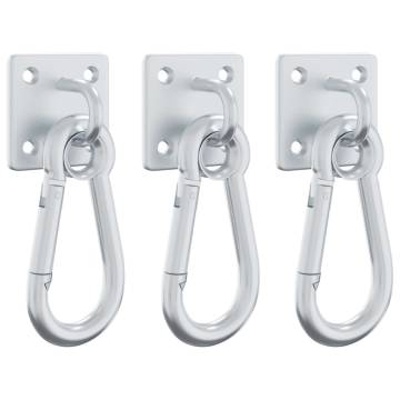 Eye Plates with Snap Hooks - 360° Rotate Silver Steel (3 pcs)