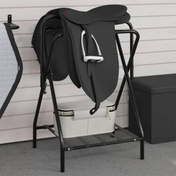 Foldable Freestanding Saddle Rack - Durable Black Iron