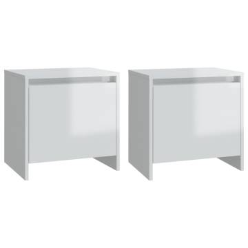 Elegant Bedside Cabinets - High Gloss White 2 pcs Set