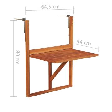 Hanging Balcony Table - Solid Acacia Wood 64.5x44x80 cm