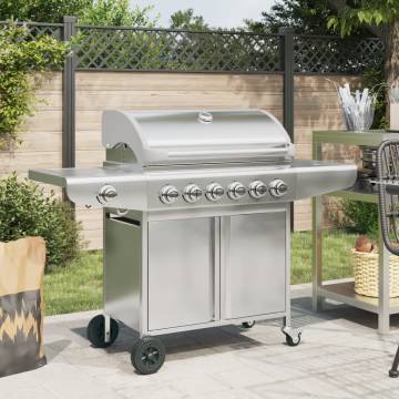 Gas BBQ Grill with 7 Burners - Silver Stainless Steel