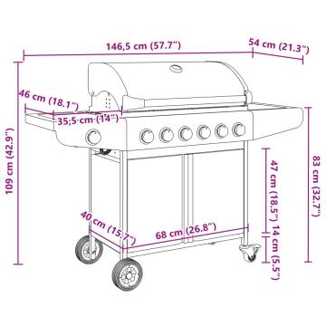 Gas BBQ Grill with 7 Burners - Silver Stainless Steel