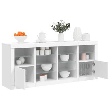 Modern White Sideboard with LED Lights - 163x37x67 cm