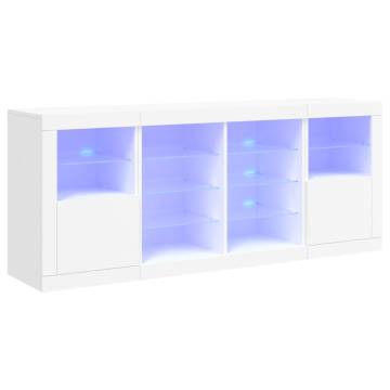 Modern White Sideboard with LED Lights - 163x37x67 cm