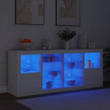 Modern White Sideboard with LED Lights - 163x37x67 cm