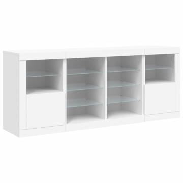 Modern White Sideboard with LED Lights - 163x37x67 cm