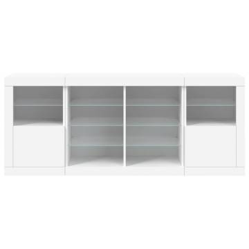 Modern White Sideboard with LED Lights - 163x37x67 cm