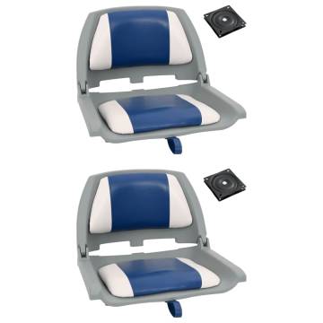 4 Piece Foldable Boat Seat Set with Blue-White Pillow