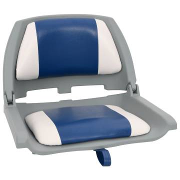 4 Piece Foldable Boat Seat Set with Blue-White Pillow