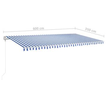 Manual Retractable Awning with LED 6x3.5m - Blue & White