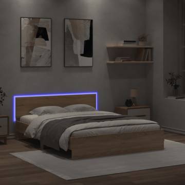 LED Bed Frame with Headboard - Sonoma Oak 160x200 cm