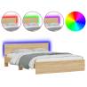 LED Bed Frame with Headboard - Sonoma Oak 160x200 cm