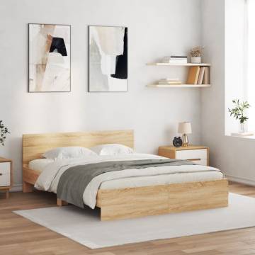 LED Bed Frame with Headboard - Sonoma Oak 160x200 cm