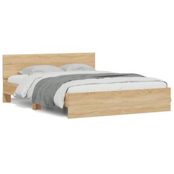 LED Bed Frame with Headboard - Sonoma Oak 160x200 cm