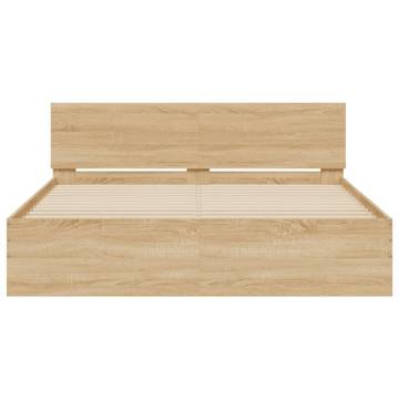 LED Bed Frame with Headboard - Sonoma Oak 160x200 cm