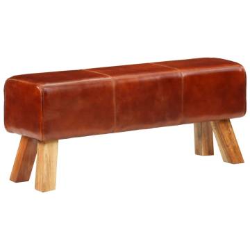 Gym Bok Bench Brown - 110 cm Real Leather & Solid Mango Wood