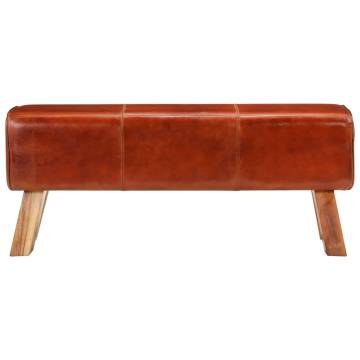 Gym Bok Bench Brown - 110 cm Real Leather & Solid Mango Wood