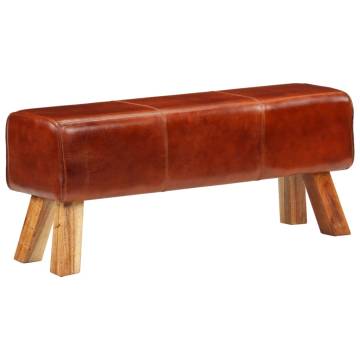 Gym Bok Bench Brown - 110 cm Real Leather & Solid Mango Wood