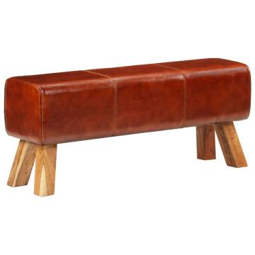 Gym Bok Bench Brown - 110 cm Real Leather & Solid Mango Wood