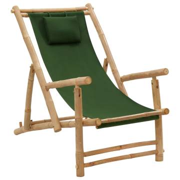 Bamboo Deck Chair with Green Canvas - Stylish Comfort