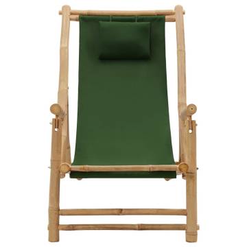 Bamboo Deck Chair with Green Canvas - Stylish Comfort