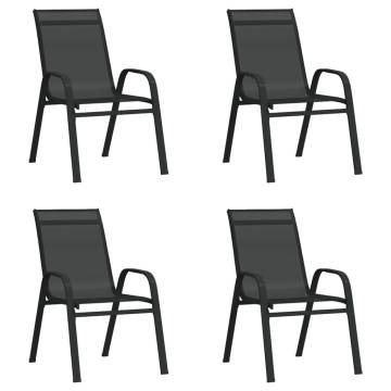 Stackable Garden Chairs 4 pcs - Black Textilene Fabric