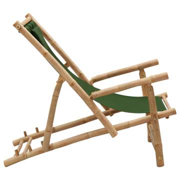 Bamboo Deck Chair with Green Canvas - Stylish Comfort