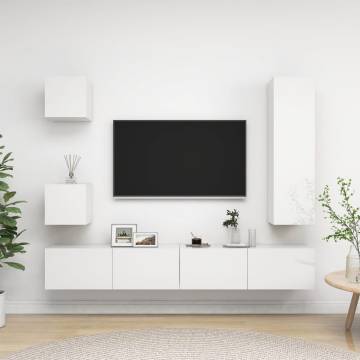 5 Piece TV Cabinet Set - High Gloss White - Hipomarket UK