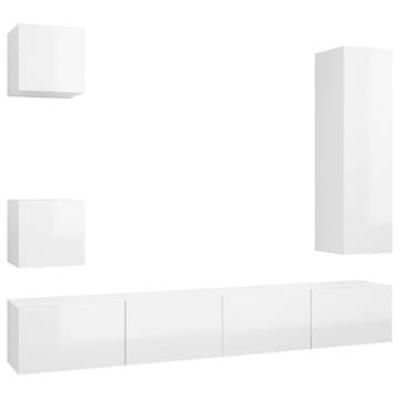 5 Piece TV Cabinet Set - High Gloss White - Hipomarket UK