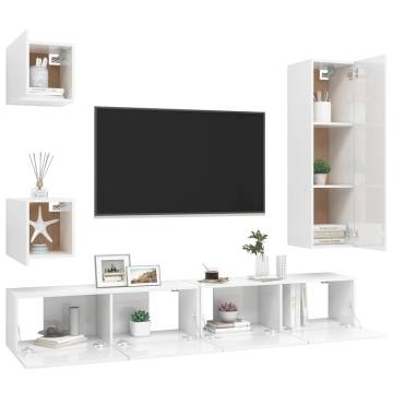 5 Piece TV Cabinet Set - High Gloss White - Hipomarket UK