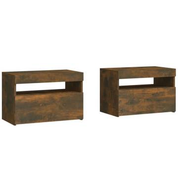 Stylish Bedside Cabinets with LED Lights - Smoked Oak Finish