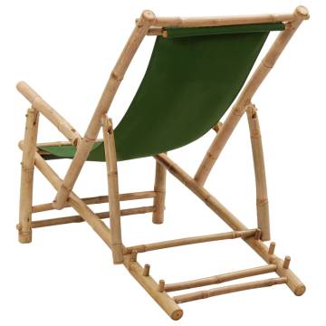 Bamboo Deck Chair with Green Canvas - Stylish Comfort