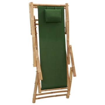 Bamboo Deck Chair with Green Canvas - Stylish Comfort