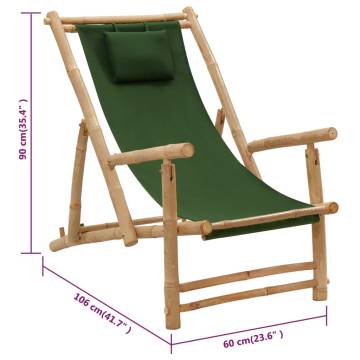 Bamboo Deck Chair with Green Canvas - Stylish Comfort