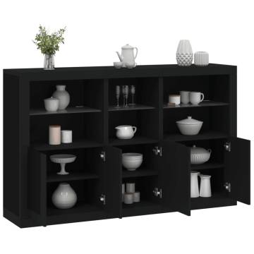 Stylish Black Sideboard with LED Lights - 162x37x100 cm