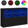 Stylish Black Sideboard with LED Lights - 162x37x100 cm