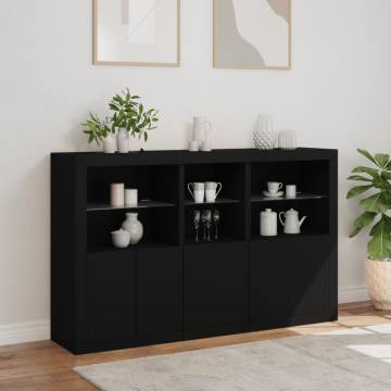 Stylish Black Sideboard with LED Lights - 162x37x100 cm