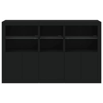 Stylish Black Sideboard with LED Lights - 162x37x100 cm