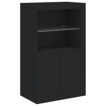 Stylish Black Sideboard with LED Lights - 162x37x100 cm