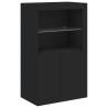 Stylish Black Sideboard with LED Lights - 162x37x100 cm