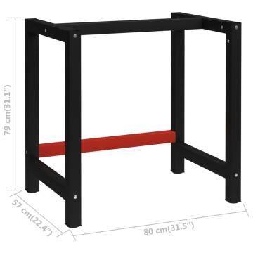 Durable Black and Red Metal Work Bench Frame - 80x57x79 cm