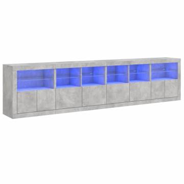 Modern Sideboard with LED Lights - Concrete Grey 283x37x67 cm