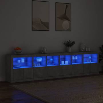 Modern Sideboard with LED Lights - Concrete Grey 283x37x67 cm