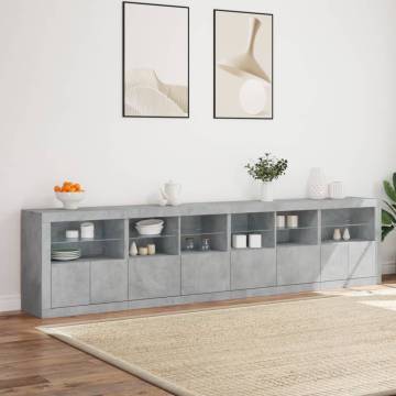 Modern Sideboard with LED Lights - Concrete Grey 283x37x67 cm