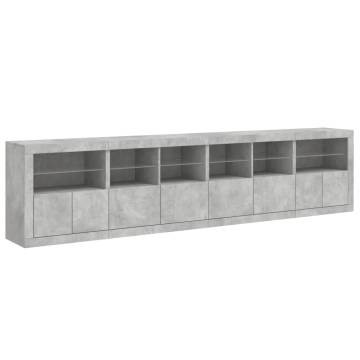 Modern Sideboard with LED Lights - Concrete Grey 283x37x67 cm