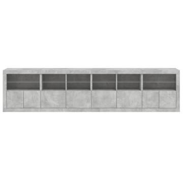 Modern Sideboard with LED Lights - Concrete Grey 283x37x67 cm