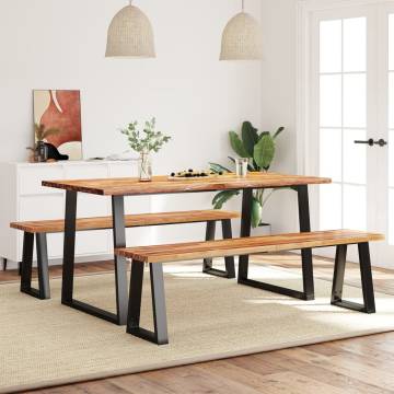 3 Piece Dining Set with Live Edge Solid Wood Acacia | HipoMarket