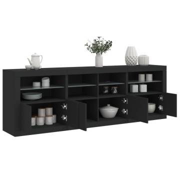 Modern Black Sideboard with LED Lights - 202x37x67 cm