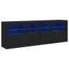 Modern Black Sideboard with LED Lights - 202x37x67 cm