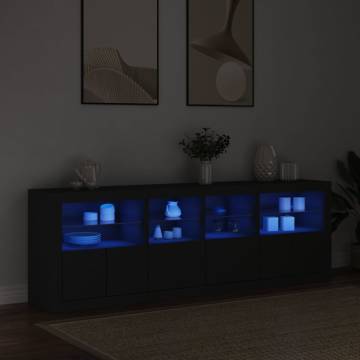 Modern Black Sideboard with LED Lights - 202x37x67 cm